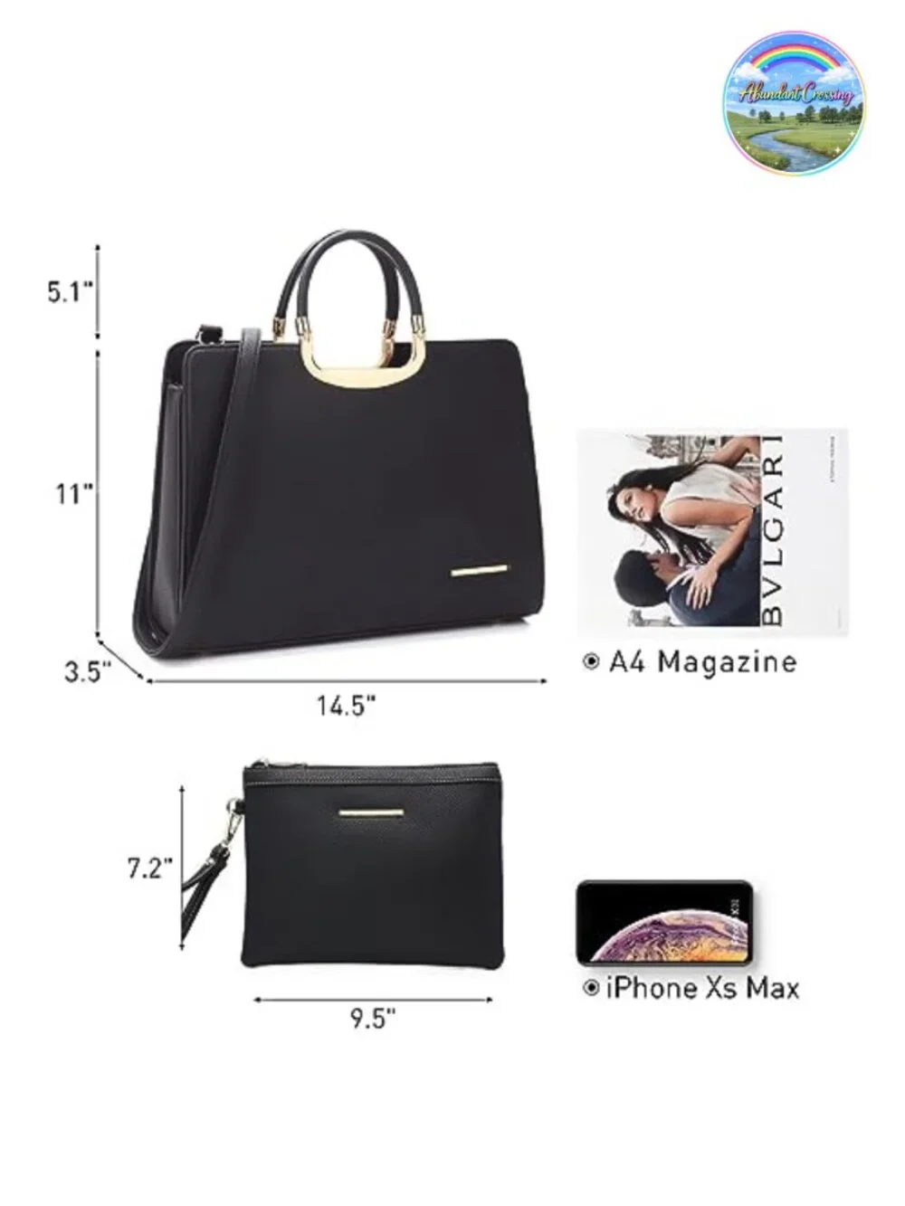 Faux Leather Satchel Purse with Matching Wallet Vegan Pebbled Handbag
